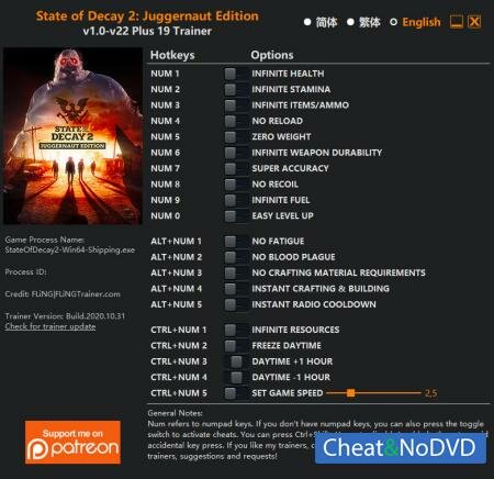 State of Decay 2: Juggernaut Edition  Trainer +19 v22 {FLiNG}