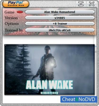 Alan Wake Remastered  trainer +8 v1.0 build 34885 {HoG}