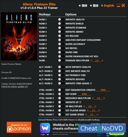 Aliens: Fireteam Elite  Trainer +23 v1.0.4 {FLiNG}