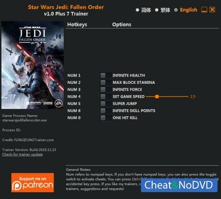 Star Wars Jedi: Fallen Order трейнер Trainer +7 v1.0 {FLiNG}