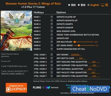 Monster Hunter Stories 2: Wings of Ruin трейнер Trainer +17 v1.0 {FLiNG}