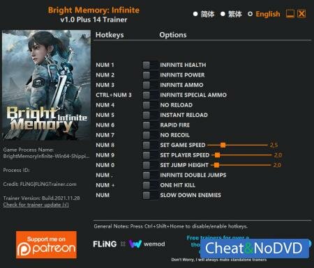 Bright Memory: Infinite  Trainer +14 v1.0 {FLiNG}