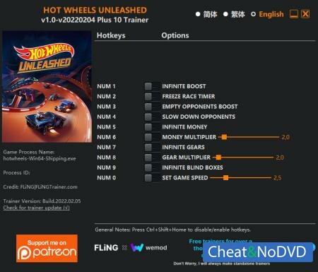 Hot Wheels Unleashed  Trainer +10 v2022.02.05 {FLiNG}