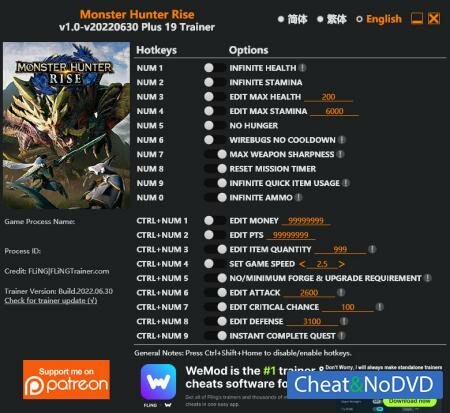 Monster Hunter: Rise  Trainer +14 v30.06.2022 {FLiNG}