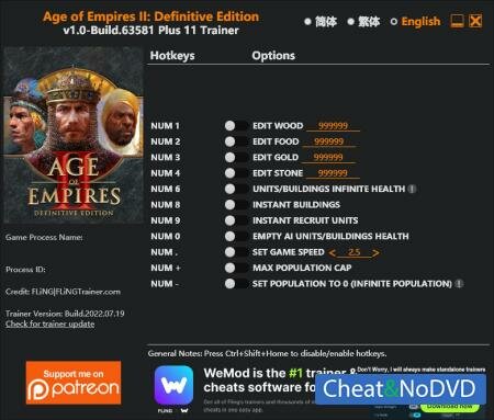 Age of Empires II: Definitive Edition  Trainer +13 Build 63581 {FLiNG}