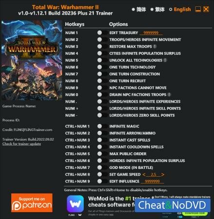 Total War: Warhammer 2  Trainer +21 v1.12.1 2022.09.02 {FLiNG}