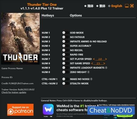 Thunder Tier One  Trainer +12 v1.4.0 {FLiNG}
