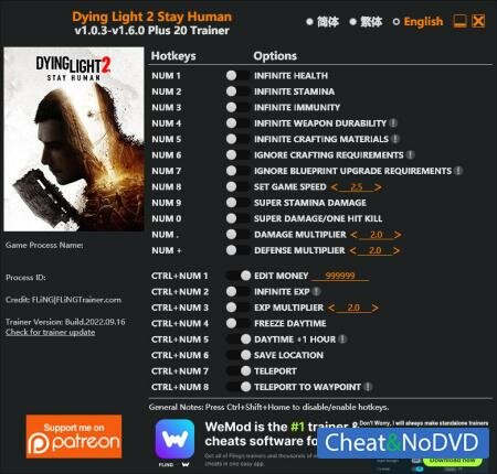 Dying Light 2 Stay Human  Trainer +20 v1.6.0 {FLiNG}