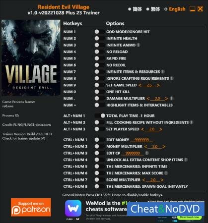 Resident Evil Village  Trainer +23 v2022.10.28 {FLiNG}
