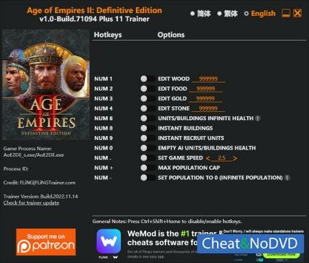 Age of Empires II: Definitive Edition  Trainer +13 Build 71094 {FLiNG}
