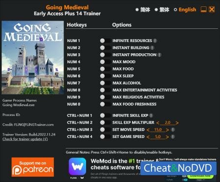 Going Medieval  Trainer +14 Early Access 2022.11.24 {FLiNG}