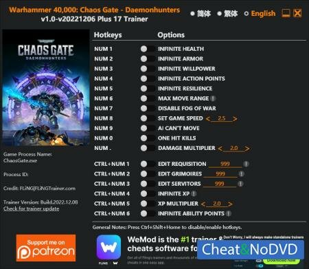 Warhammer 40.000: Chaos Gate - Daemonhunters  Trainer +17 v2022.12.06 {FLiNG}