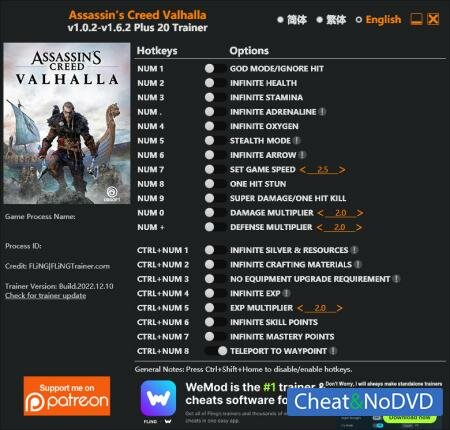 Assassin's Creed: Valhalla  Trainer +19 v1.6.x {FLiNG}