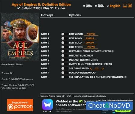 Age of Empires II: Definitive Edition  Trainer +13 Build 73855 {FLiNG}