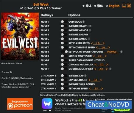 Evil West  Trainer +16 v1.0.5 {FLiNG}